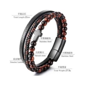 Stainless Steel Beaded Cross Charm & Magnetic Clasp