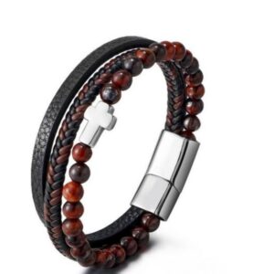 Stainless Steel Beaded Cross Charm & Magnetic Clasp